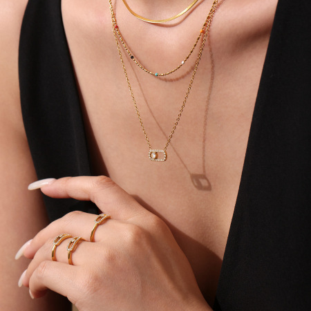 Ensemble de colliers pour femmes, 1 pièce, élégant, de forme irrégulière, en acier inoxydable, étanche, couleur or 2