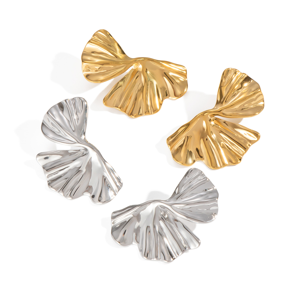 Boucles D'Oreilles Puces Pour Femme, Collection Romantique, Style Décontracté, Motif Floral, En Acier Inoxydable, Étanches, Couleur Or (1 Paire). Image4