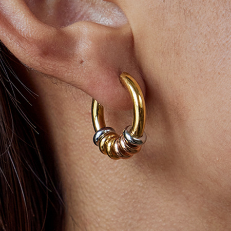 1 paire de boucles d'oreilles créoles annulaires modernes en acier inoxydable étanche couleur or pour femme 2