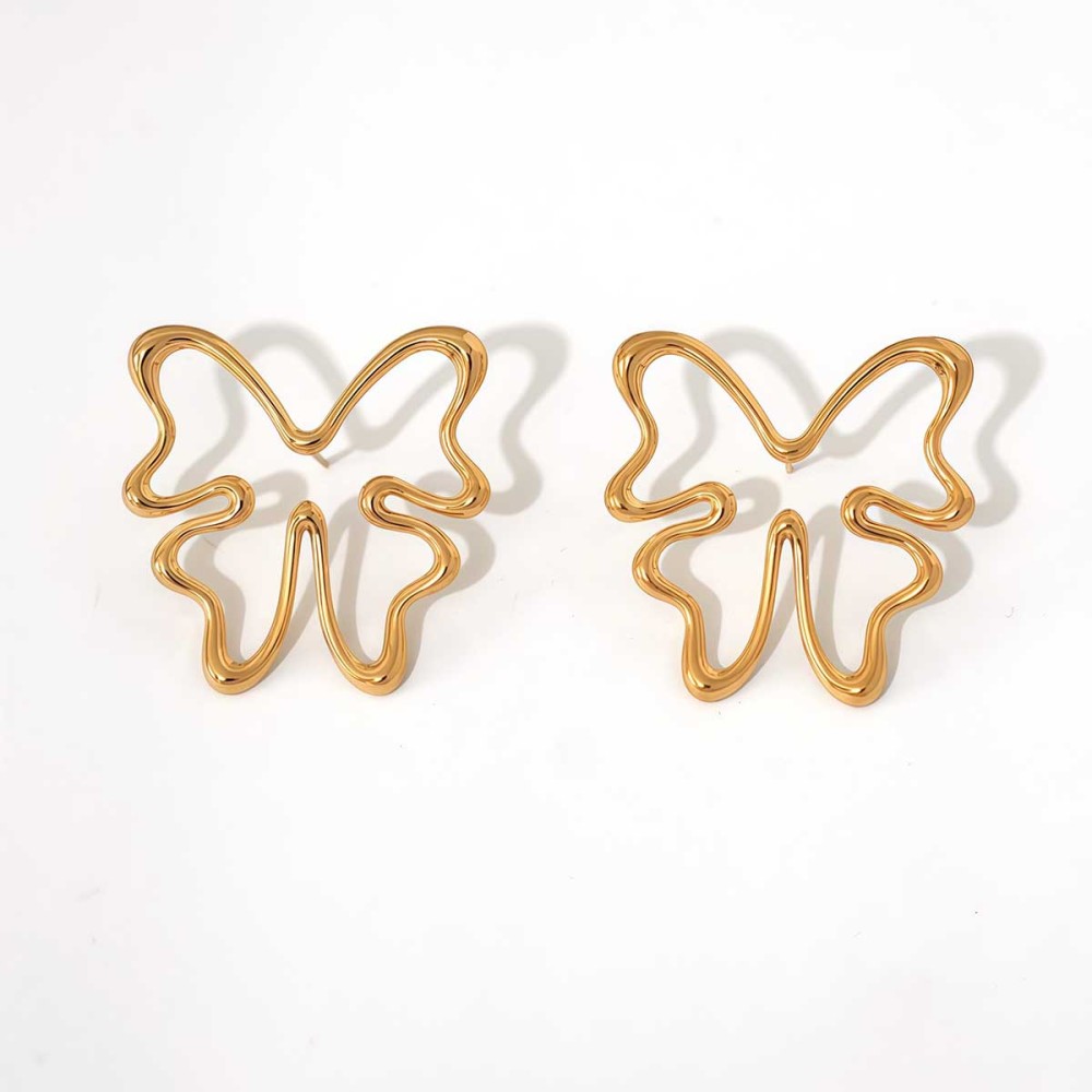 Boucles D'Oreilles Puces Pour Femme, En Acier Inoxydable Doré, Motif Papillon Naturel (1 Paire).