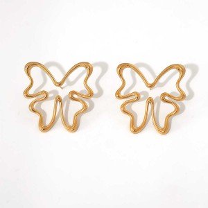 Boucles D'Oreilles Puces Pour Femme, En Acier Inoxydable Doré, Motif Papillon Naturel (1 Paire). h5