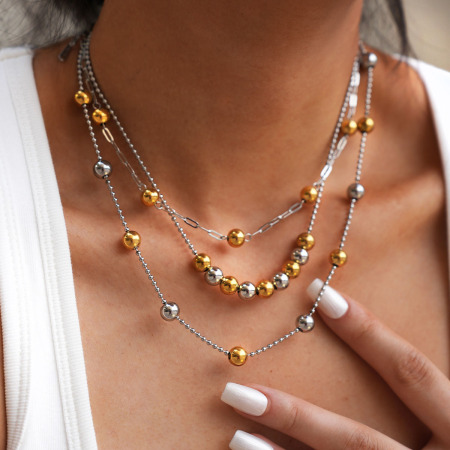 Collier de perles étanche en acier inoxydable, collection Simple Beads, 1 pièce