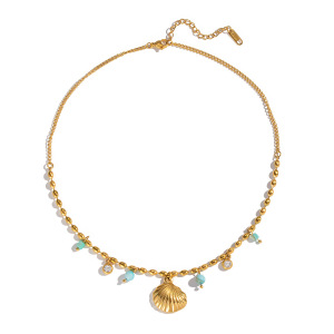Collier Pendentif En Acier Inoxydable Doré, Étanche, En Forme De Coquillage h5 Image5
