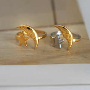 Bague Tendance Simple Et Décontractée En Acier Inoxydable Couleur Or, Avec Motif Lune. h5 Image8