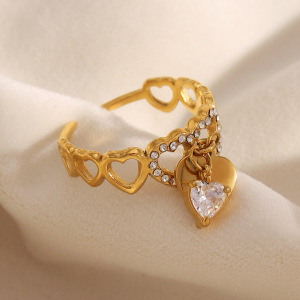 Bague Tendance En Acier Inoxydable Doré, Étanche, Avec Zircon En Forme De Cœur h5 Image3