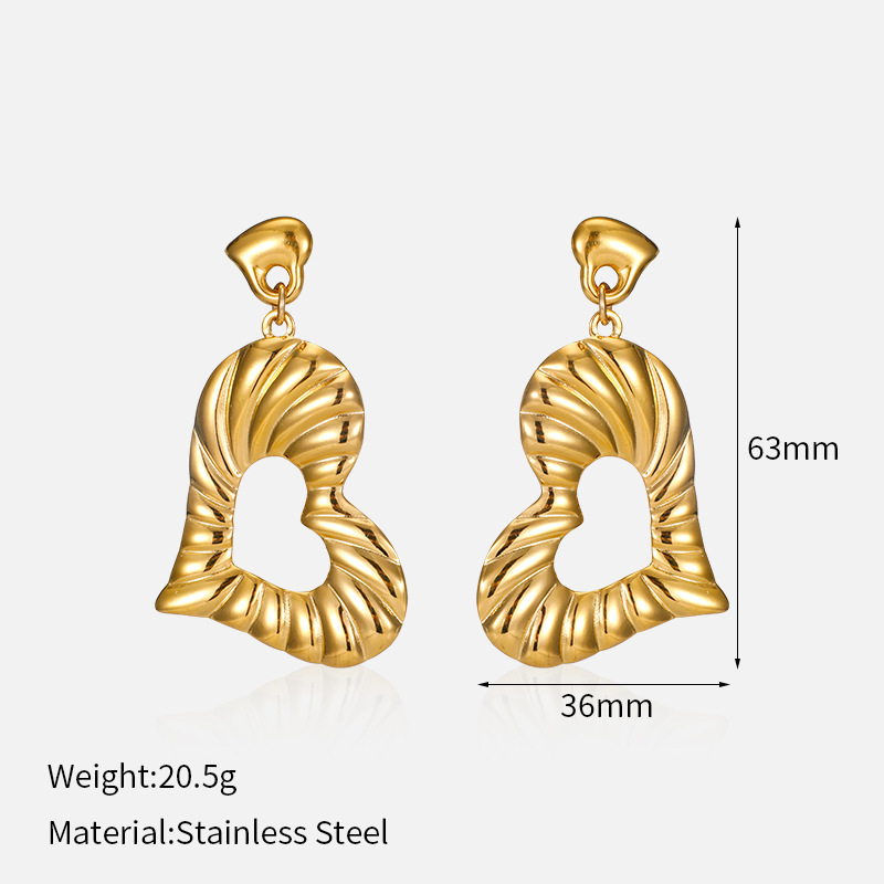 Boucles D'Oreilles Pendantes En Acier Inoxydable Doré, Étanches, En Forme De Cœur (1 Paire) 