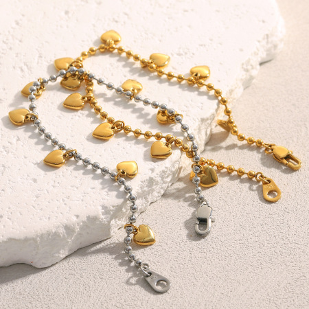 Bracelet à breloques pour femme, en acier inoxydable, couleur or, avec motif cœur (1 pièce). 2