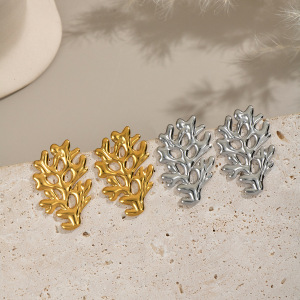 1 Paire De Boucles D'Oreilles À Tige En Acier Inoxydable Couleur Or Pour Femme, Série Simple Daily Coral h5 Image3