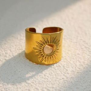 Bague Minimaliste Simple Sun En Acier Inoxydable Étanche Couleur Or (1 Pièce) h5 Image6