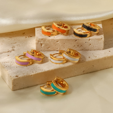 1 paire de boucles d'oreilles créoles colorées en acier inoxydable pour femme