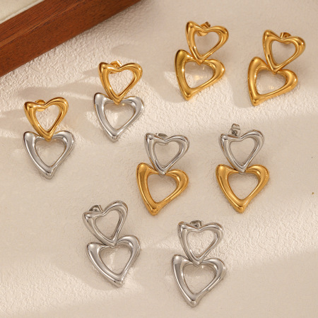 Boucles d'oreilles pendantes en acier inoxydable étanches, style Instagram, en forme de cœur (1 paire) 2