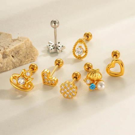 Boucles d'oreilles perçantes élégantes en forme de coquillage, couleur cuivre et or, zircone, pour femme, 1 pièce