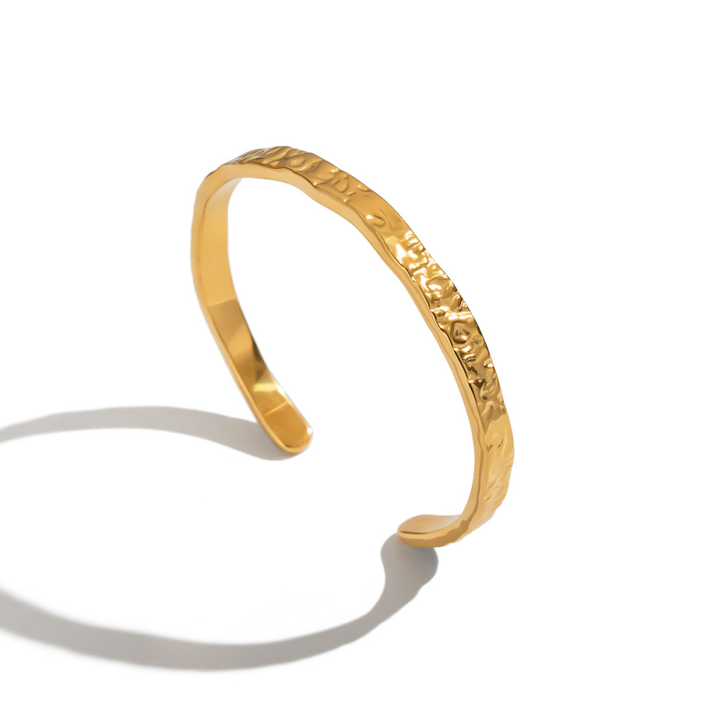 Bracelet Jonc Étanche En Acier Inoxydable Doré, Motif Marteau (1 Pièce) Image5