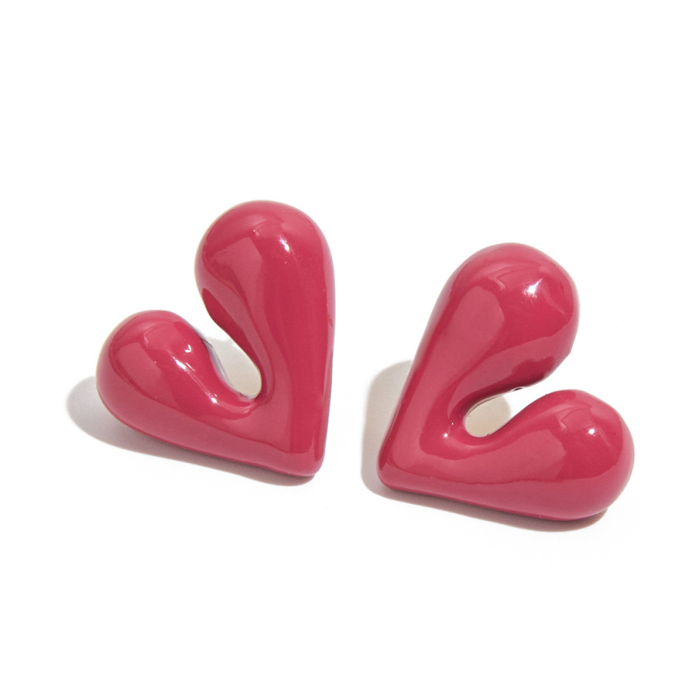 Boucles D'Oreilles Puces Romantiques En Forme De Cœur, En Acier Inoxydable Étanche, Couleur Or, Pour Femme (1 Paire) 