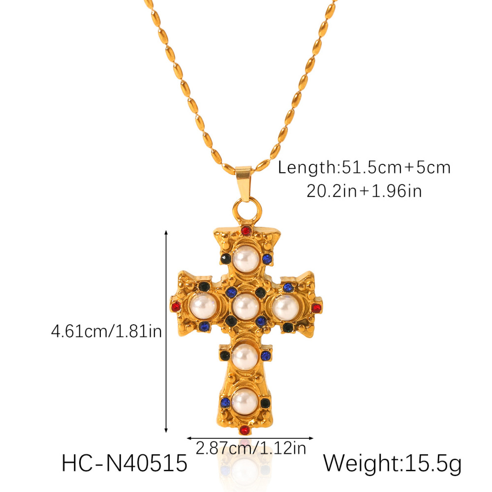 Colliers Pendentifs Pour Femmes Daily Cross En Acier Inoxydable Étanche Couleur Or Avec Zircon Image2