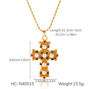Colliers Pendentifs Pour Femmes Daily Cross En Acier Inoxydable Étanche Couleur Or Avec Zircon h5 Image2