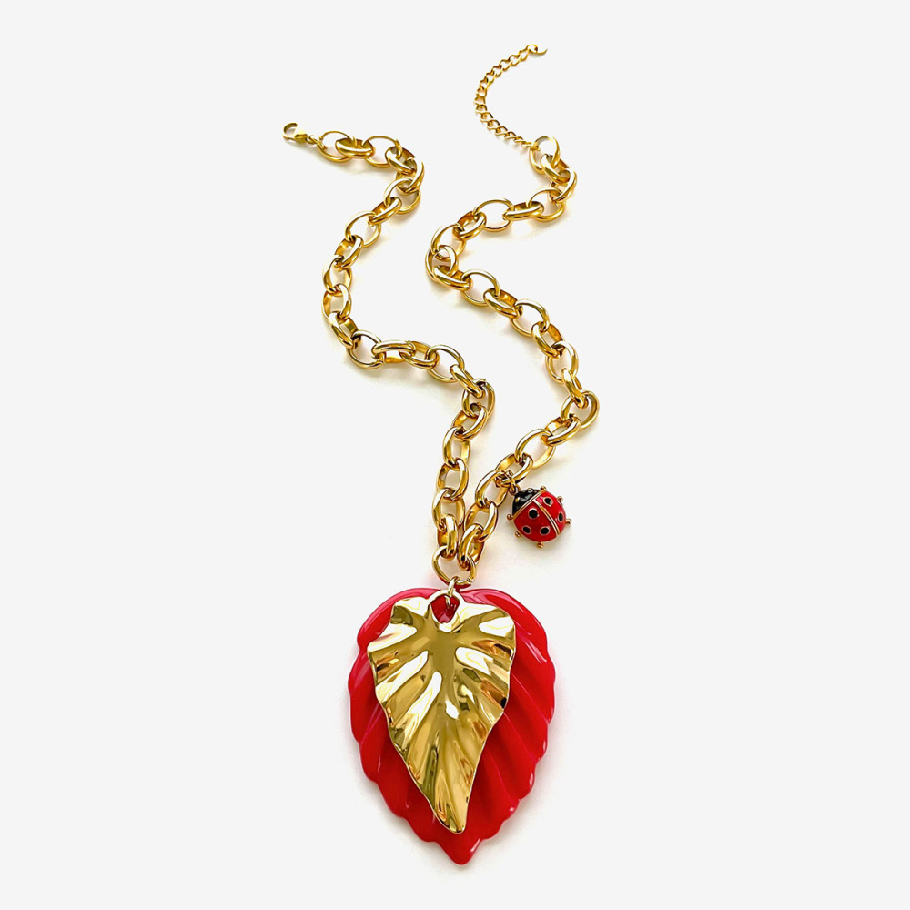Collier Pendentif Feuille En Acier Inoxydable Étanche Couleur Or Image6
