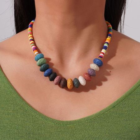 Collier de perles polychromes pour femme, 1 pièce, pierres naturelles, couleur or