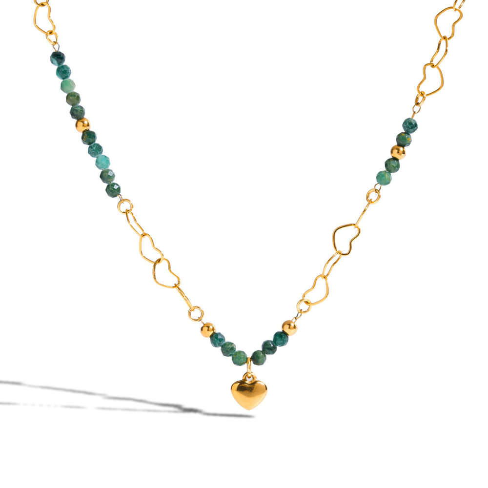 Collier Pendentif Élégant Pour Femme, En Acier Inoxydable, Couleur Or, Orné De Perles En Forme De Cœur (1 Pièce) Image7