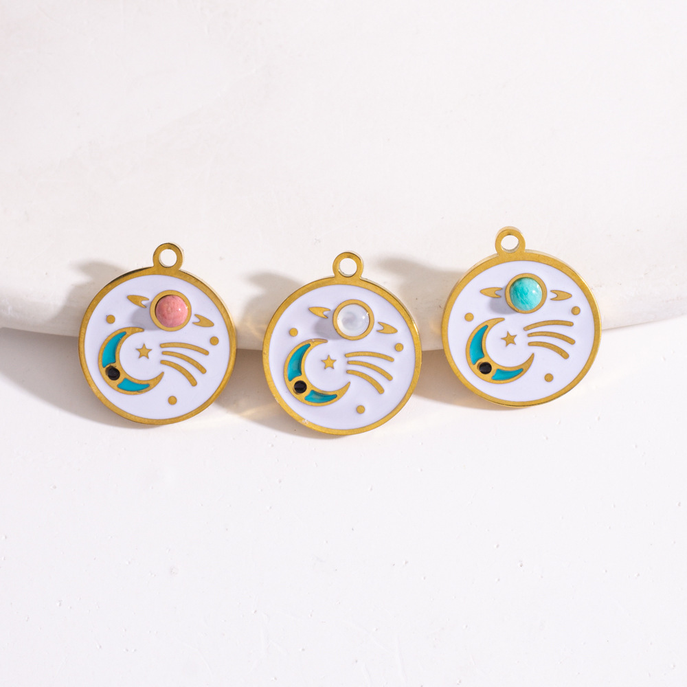 Pendentif Simple Et Classique Soleil/Lune En Acier Inoxydable Étanche À Monter Soi-Même Image3