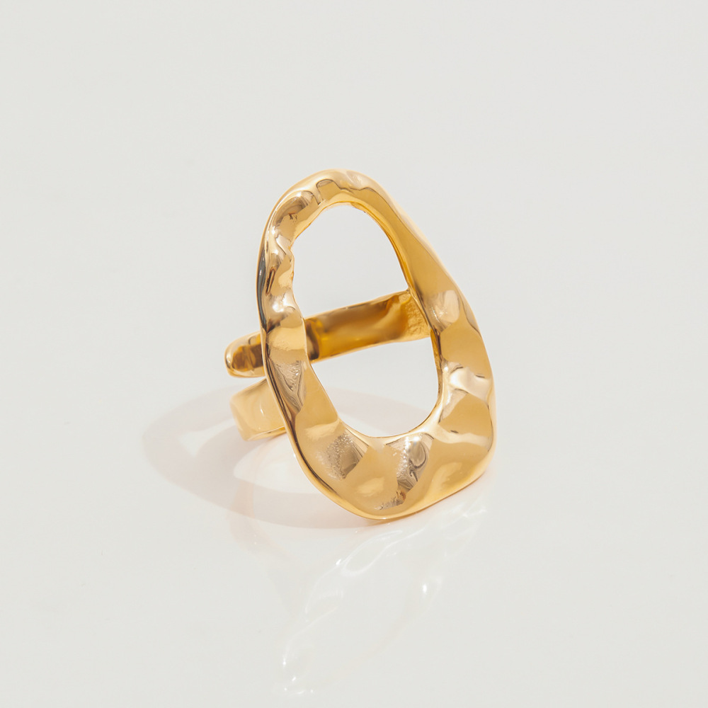 Bague Tendance Ovale Irrégulière En Acier Inoxydable, Couleur Or, Étanche (1 Pièce) Image5