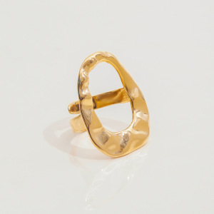 Bague Tendance Ovale Irrégulière En Acier Inoxydable, Couleur Or, Étanche (1 Pièce) h5 Image5