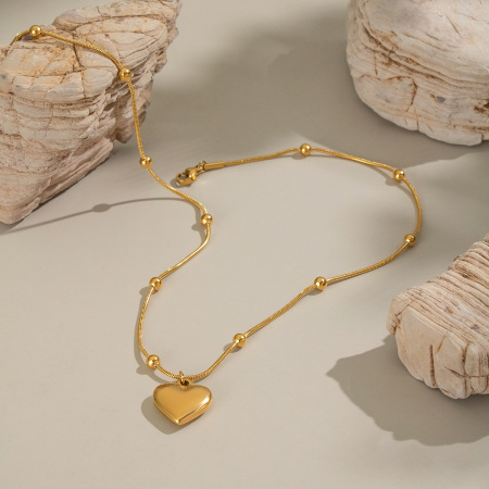 Collier pendentif cœur en acier inoxydable étanche couleur or (1 pièce) 2