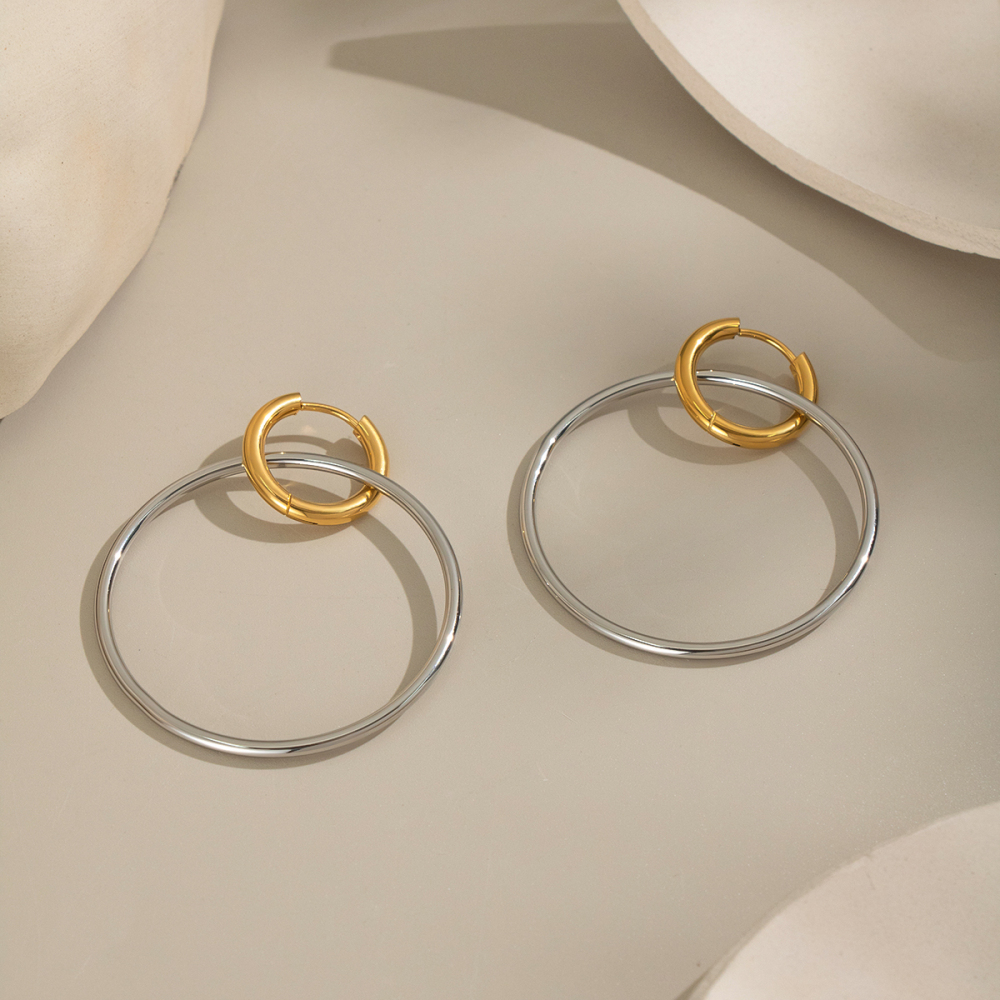 1 Paire De Boucles D'Oreilles Pendantes Rondes En Acier Inoxydable Étanche, De Couleurs Assorties Image3