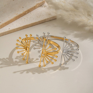Bracelet Manchette Étanche En Acier Inoxydable Doré Avec Motif Tournesol (1 Pièce) h5 Image2