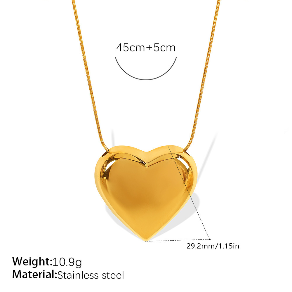 Collier Pendentif Cœur En Acier Inoxydable Étanche Couleur Or (1 Pièce) 
