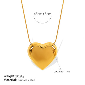 Collier Pendentif Cœur En Acier Inoxydable Étanche Couleur Or (1 Pièce) h5 