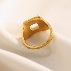 Bague De Luxe Rectangulaire Pour Tous Les Jours, En Acier Inoxydable Étanche, Couleur Or (1 Pièce). h5 Image5