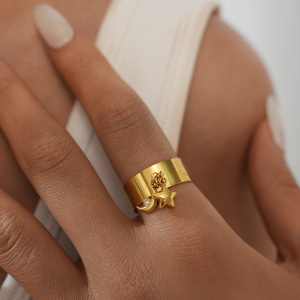 Bague Simple Classique En Acier Inoxydable Couleur Or, Étanche, Collection Lune. h5 Image8