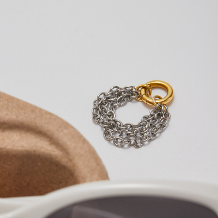 Bague minimaliste moderne en acier inoxydable texturé, étanche, couleur or (1 pièce) 2