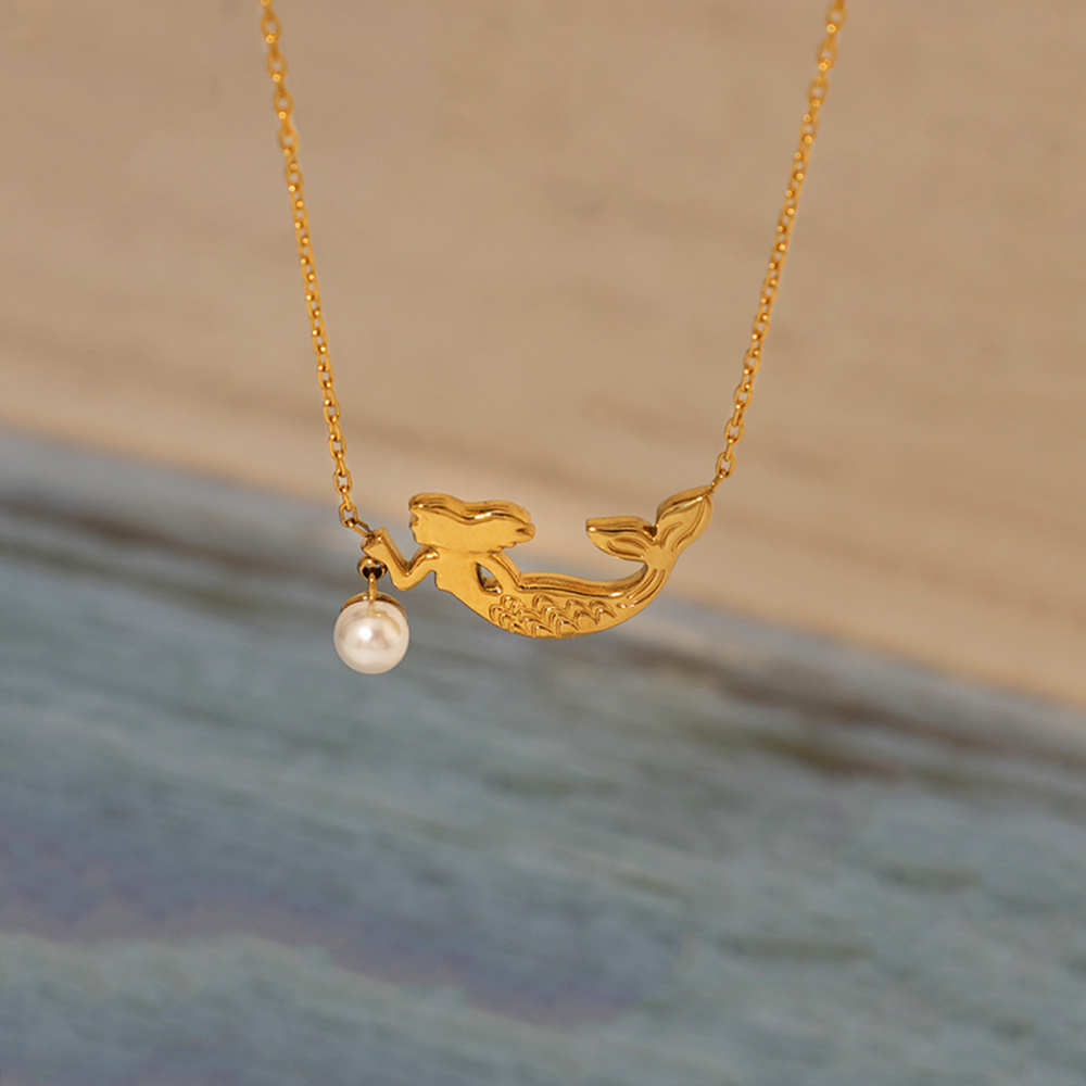 Collier Pendentif Femme Étanche En Acier Inoxydable, Motif Poisson Simple (1 Pièce) Image5