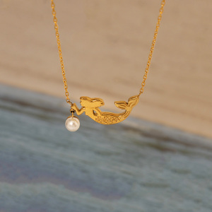 Collier Pendentif Femme Étanche En Acier Inoxydable, Motif Poisson Simple (1 Pièce) h5 Image5