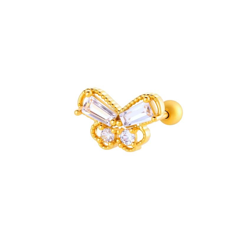 Boucle D'Oreille Piercing Papillon En Cuivre Doré Et Zircon