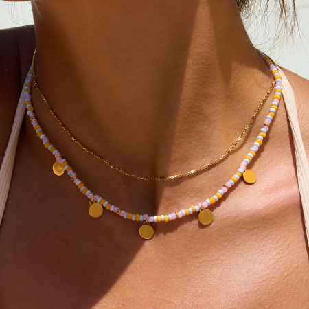 Ensemble de bijoux pour femmes, composé d'une perle de la série Versatile, en acier inoxydable étanche, couleur or. 2