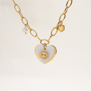 Collier Pendentif Femme En Forme De Cœur, En Acier Inoxydable Étanche, Couleur Or (1 Pièce) h5 Image7