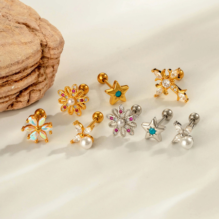 Boucles d'oreilles perçantes pour femmes, 1 pièce, en cuivre doré et zircone