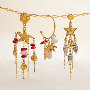 Boucles D'Oreilles Pendantes Pour Femme, En Acier Inoxydable, Couleur Or, Avec Coquillage Naturel Et Étanchéité. h5 Image8
