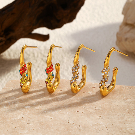 1 paire de boucles d'oreilles créoles en acier inoxydable de forme irrégulière, étanches, couleur or