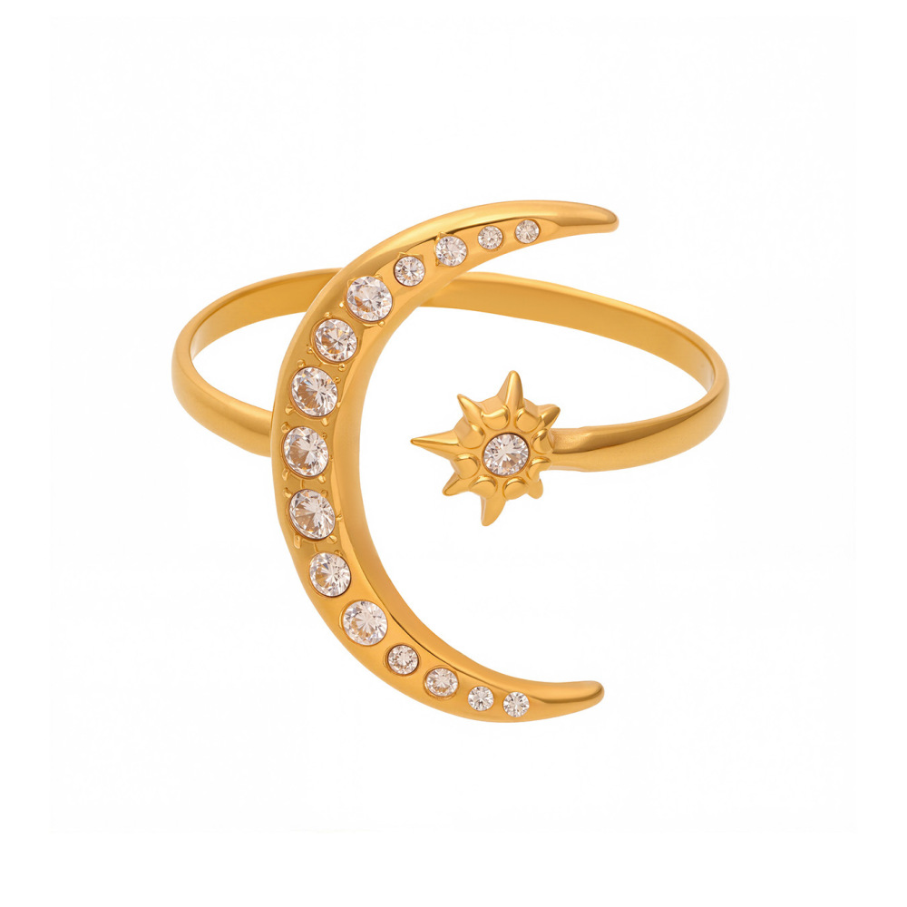 Bague Tendance En Acier Inoxydable Doré, Étanche, Collection Shining Series Moon (1 Pièce) 