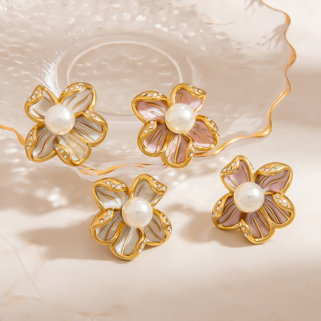 1 paire de boucles d'oreilles à tige simples en acier inoxydable pour femme, motif fleur douce