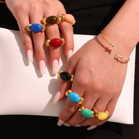 Bague ovale en résine et acier inoxydable, couleur or, étanche (1 pièce) 2