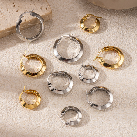 1 paire de boucles d'oreilles créoles en acier inoxydable étanche couleur or 2
