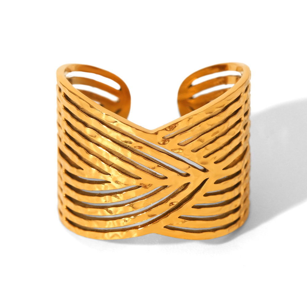 Bague Simple En Acier Inoxydable Couleur Or, Motif Plante Quotidienne, 1 Pièce