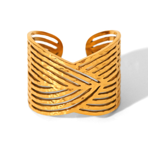 Bague Simple En Acier Inoxydable Couleur Or, Motif Plante Quotidienne, 1 Pièce h5