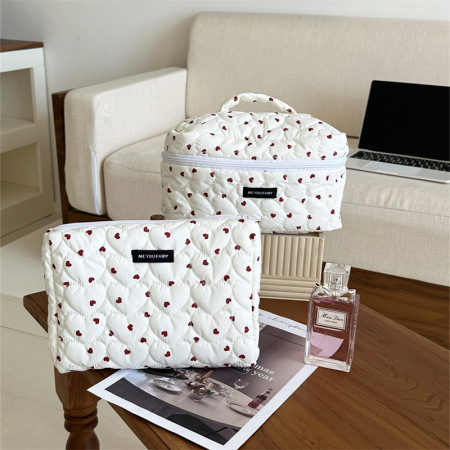 Trousse de maquillage classique pour femme, imprimée sur tout le pourtour, motif cœur, 1 pièce 2