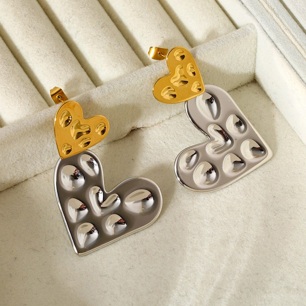 1 Paire De Boucles D'Oreilles Pendantes En Acier Inoxydable Étanches En Forme De Cœur Image3